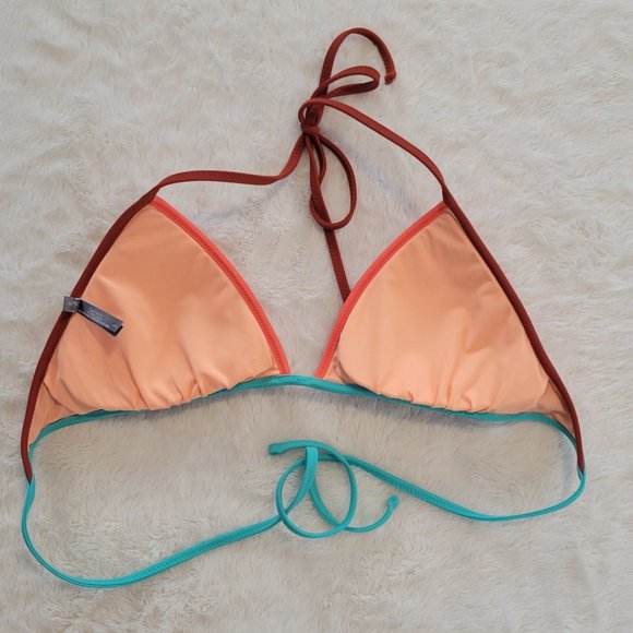 WOMENS BIKINI TOP BROWN WITH ORANGE AND LIGHT BLUE ACCENTS - Picture 4 of 4